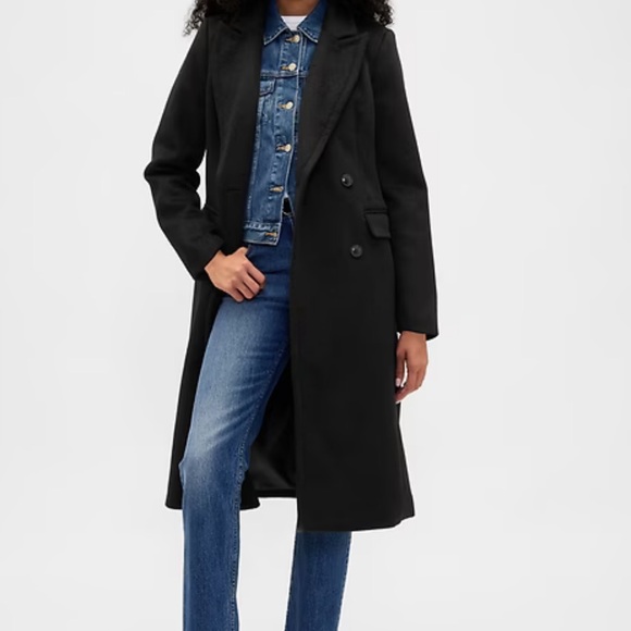 Gap Women Wool-Blend Chesterfield Coat Black Sz L - Picture 2 of 4
